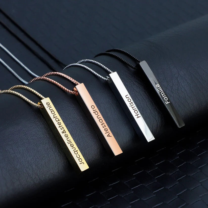 3D Engraved Bar Necklace - Personalized Elegance