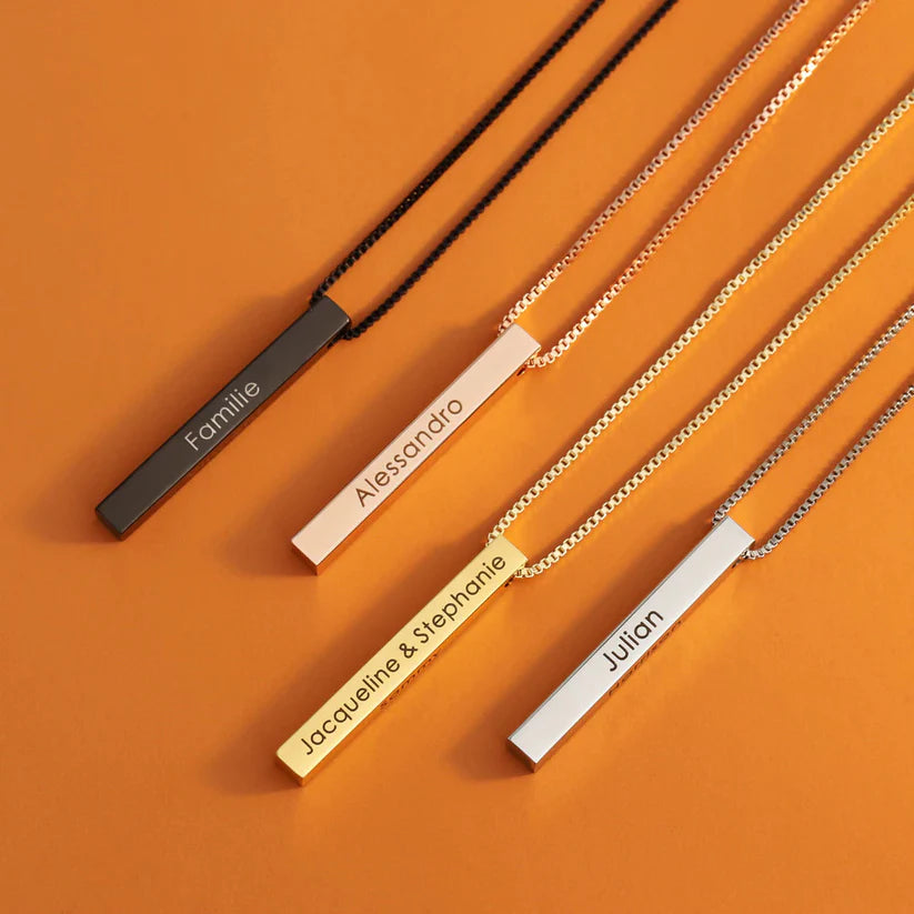 3D Engraved Bar Necklace - Personalized Elegance