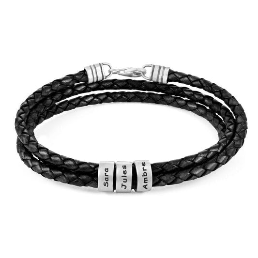 Herrenarmband i svart läder – kan anpassas med detaljer i Silver eller guld